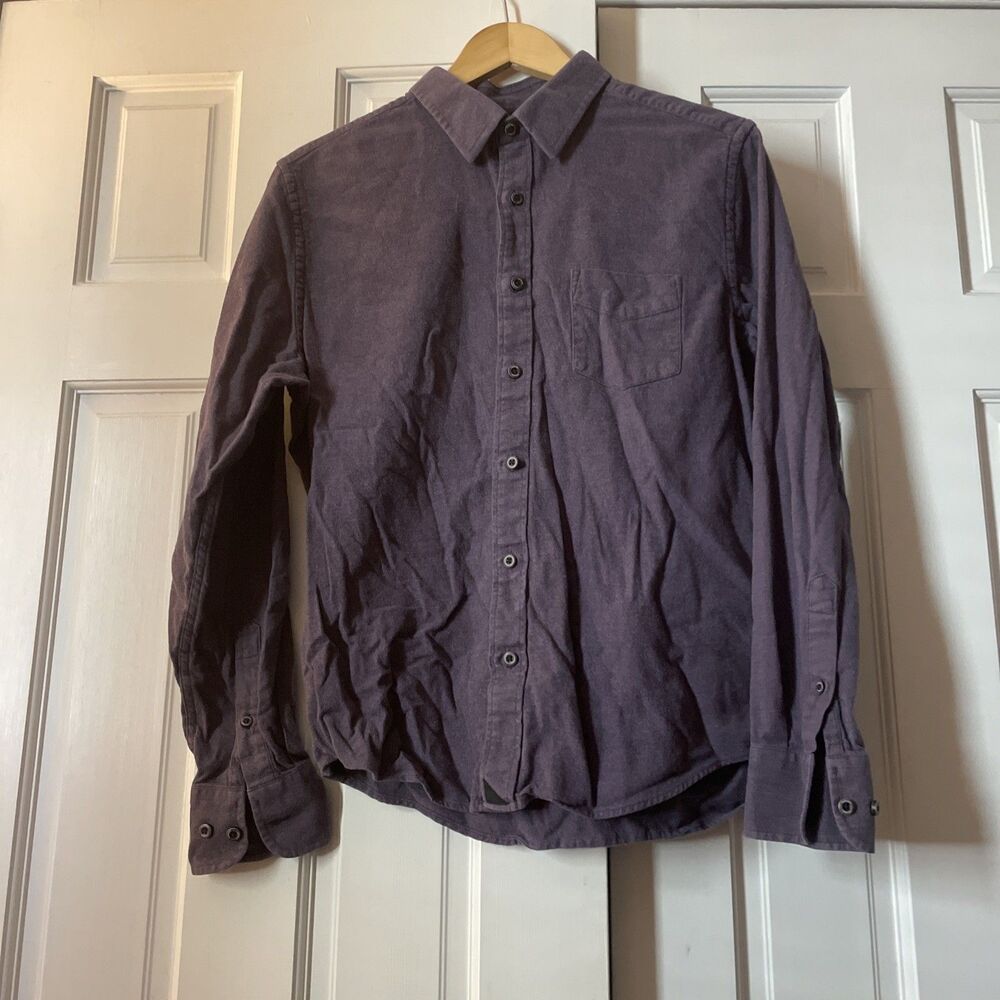 UNTUCKit Men's Large Slim Fit Purple Cotton Flannel Button Down Shirt Pocket